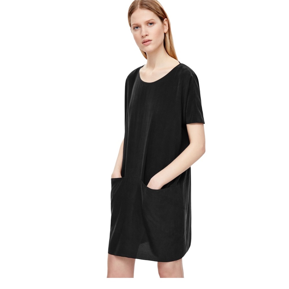 COS S/S Silk Dress W Front Pockets & Low Back W Tie